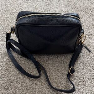 Elie Beaumont Navy Leather Crossbody Bag